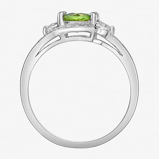 Womens Genuine Green Peridot Sterling Silver Round Cocktail Ring