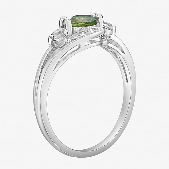 Womens Genuine Green Peridot Sterling Silver Round Cocktail Ring