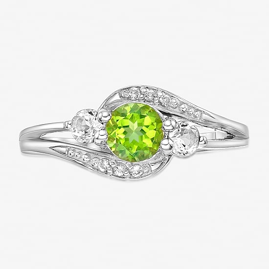 Womens Genuine Green Peridot Sterling Silver Round Cocktail Ring