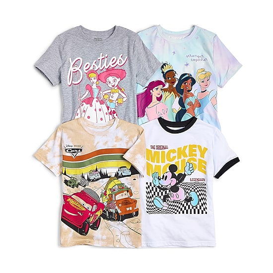Disney Collection Little & Big Kid Girls Crew Neck Short Sleeve Regular Fit Ariel Cinderella Princess Graphic T-Shirt