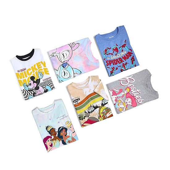 Disney Collection Little & Big Kid Girls Crew Neck Short Sleeve Regular Fit Ariel Cinderella Princess Graphic T-Shirt