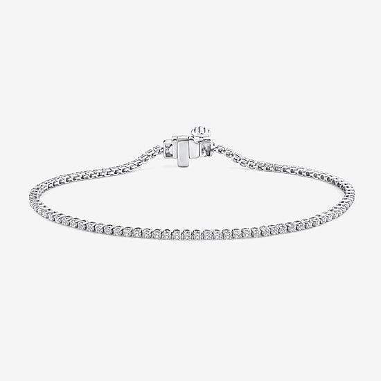 (F, Si2) Womens 1 CT. T.W. Lab Grown White Diamond 10K Gold Round 7.25 Inch Tennis Bracelet