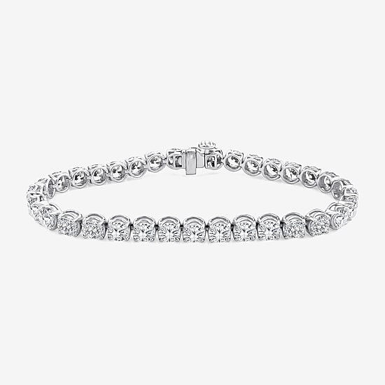 (F / Si2) Womens 15 1/10 Ct. T.W. Lab Grown White Diamond 14K Gold Round 7.25 Inch Tennis Bracelet