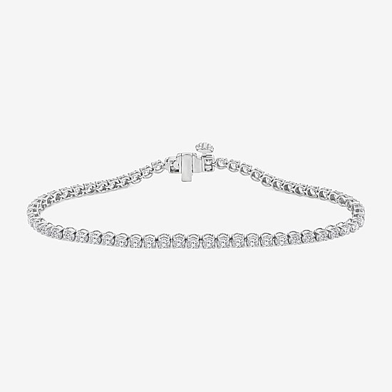 (F, Si2) Womens 3 1/6 Ct. T.W. Lab Grown White Diamond 14K Gold 7.25 Inch Tennis Bracelet
