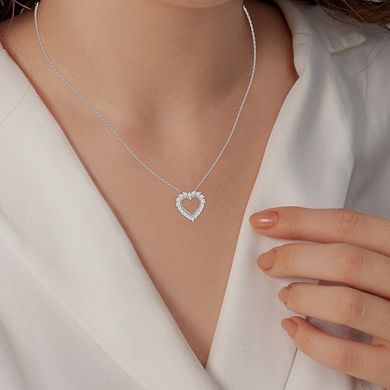 Yes, Please! (G, I2) Womens 1/10 CT. T.W. Lab Grown White Diamond Sterling Silver Heart 18 Inch Pendant Necklace