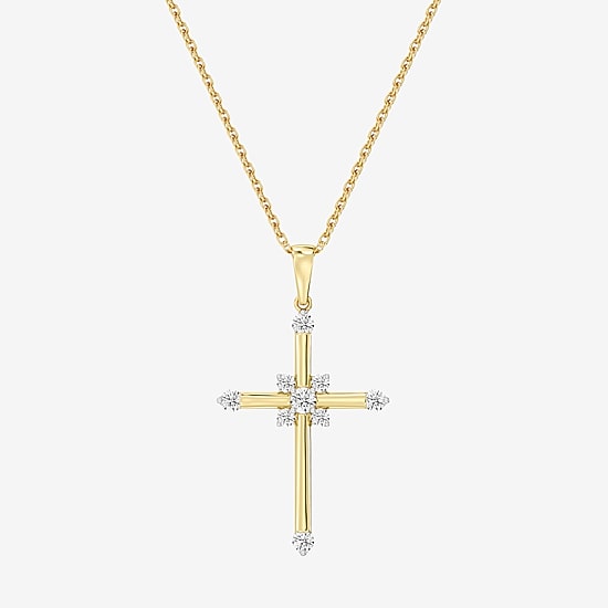 Yes, Please! (G/Si1-Si2) Womens 1/4 CT. T.W. Lab Grown White Diamond 14K Gold Over Silver Cross Pendant