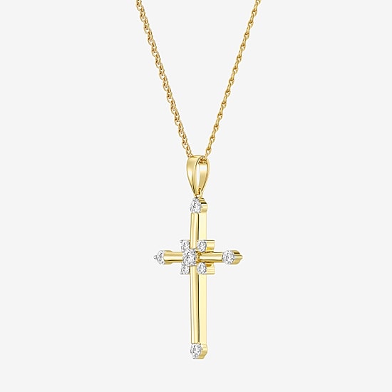 Yes, Please! (G/Si1-Si2) Womens 1/4 CT. T.W. Lab Grown White Diamond 14K Gold Over Silver Cross Pendant