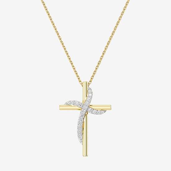 Yes, Please! (G, Si1-Si2) Womens 1/4 CT. T.W. Lab Grown White Diamond 14K Gold Over Silver Cross 18 Inch Pendant Necklace