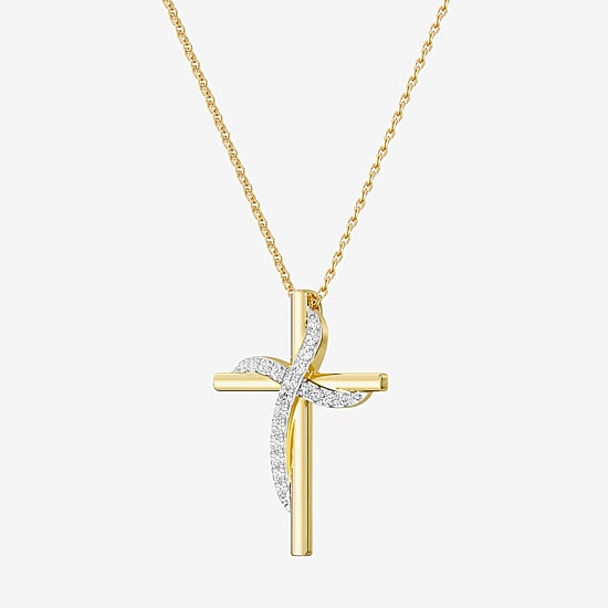 Yes, Please! (G, Si1-Si2) Womens 1/4 CT. T.W. Lab Grown White Diamond 14K Gold Over Silver Cross 18 Inch Pendant Necklace