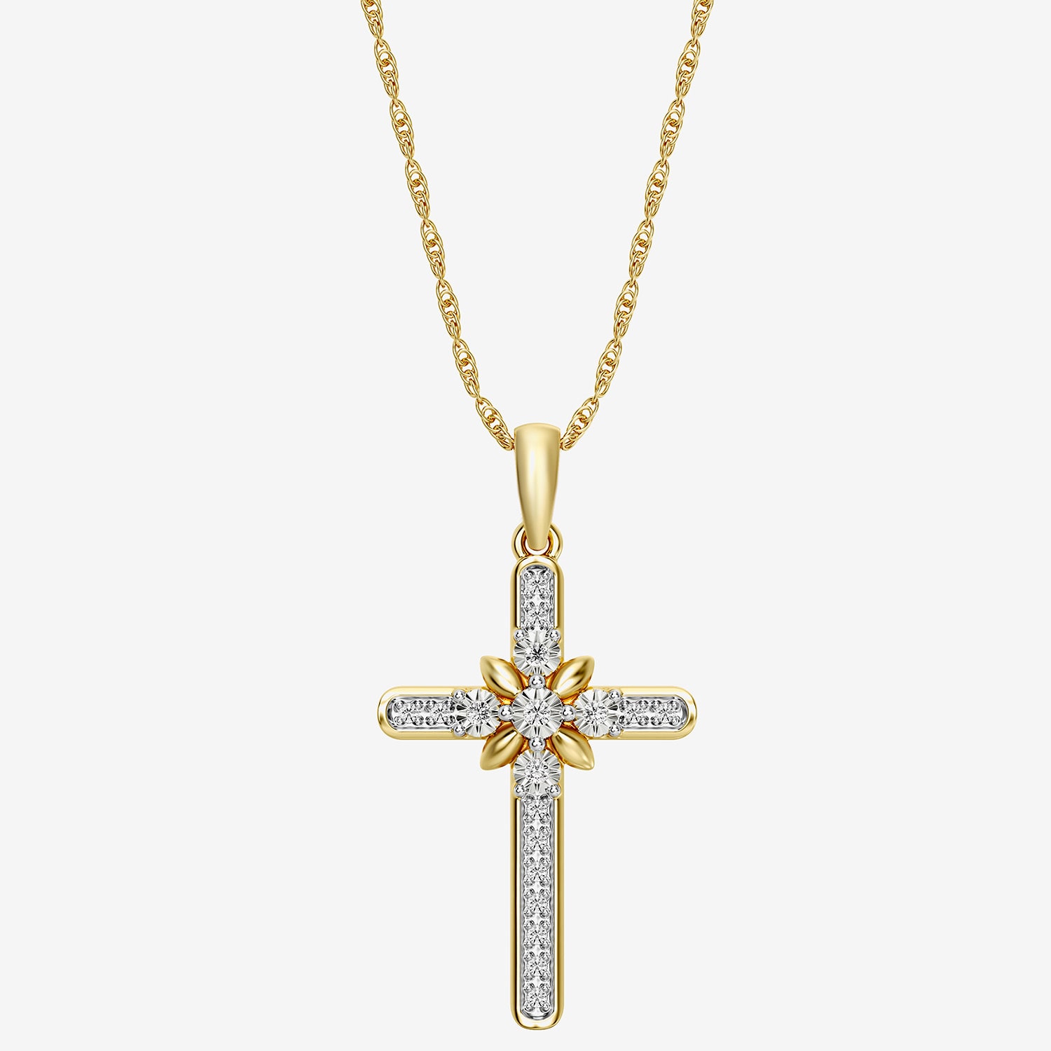 Yes, Please!, (G/I2) Womens 1/10 CT. T.W. Lab Grown White Diamond 14K Gold Over Silver Cross 18 Inch Pendant Necklace