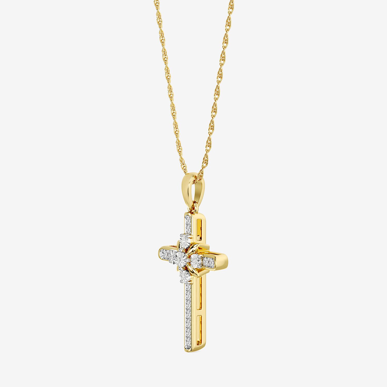Yes, Please!, (G/I2) Womens 1/10 CT. T.W. Lab Grown White Diamond 14K Gold Over Silver Cross 18 Inch Pendant Necklace