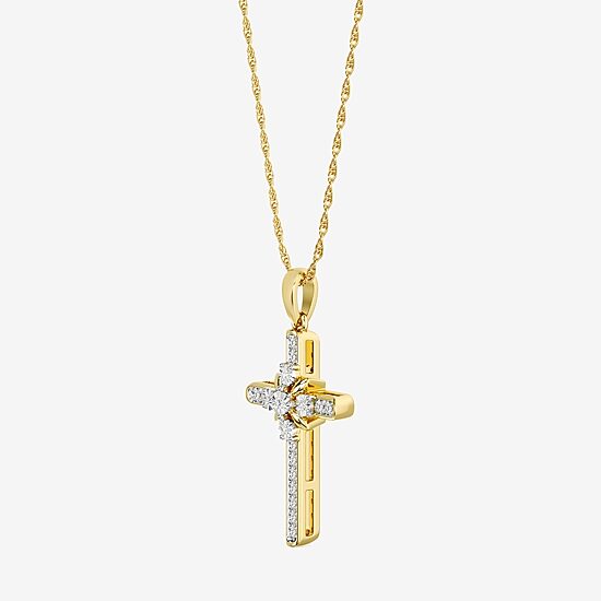Yes, Please!, (G/I2) Womens 1/10 CT. T.W. Lab Grown White Diamond 14K Gold Over Silver Cross 18 Inch Pendant Necklace