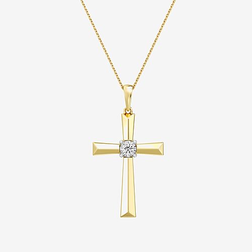 Yes, Please! (G, I2) Womens 1/10 CT. T.W. Lab Grown White Diamond 14K Gold Over Silver Cross 18 Inch Pendant Necklace, One Size, Yellow