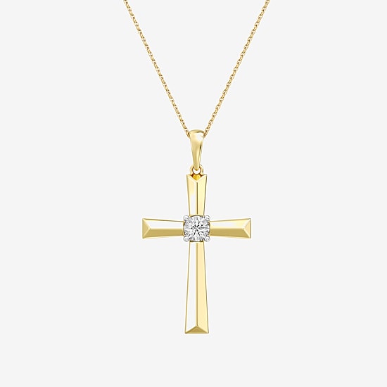 Yes, Please! (G, I2) Womens 1/10 CT. T.W. Lab Grown White Diamond 14K Gold Over Silver Cross 18 Inch Pendant Necklace
