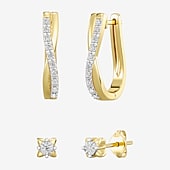 Yes, Please!, (G/I2) Womens 1/10 CT. T.W. Lab Grown White Diamond 14K Gold Over Silver 2 Pair Earring Set