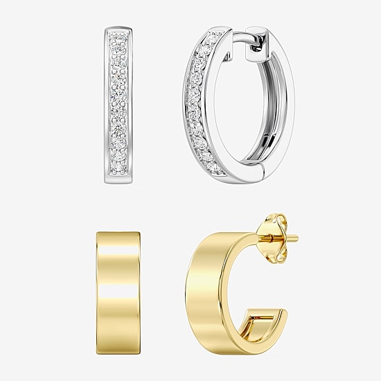 Yes, Please! (G. Si1-Si2) Womens 1/4 CT. T.W. Lab Grown White Diamond 14K Gold Over Silver Sterling Silver 2 Pair Jewelry Set