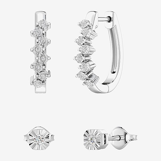 Yes, Please! (G, I2) Womens 1/10 CT. T.W. Lab Grown White Diamond Sterling Silver 2 Pair Earring Set