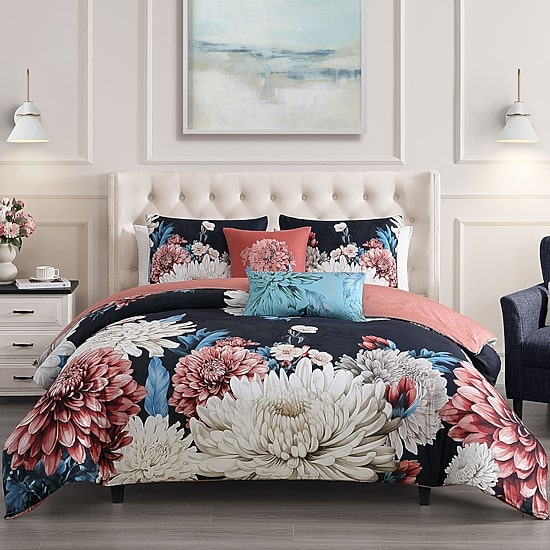 Bebejan Navy Mums 5-pc. Midweight Reversible Comforter Set