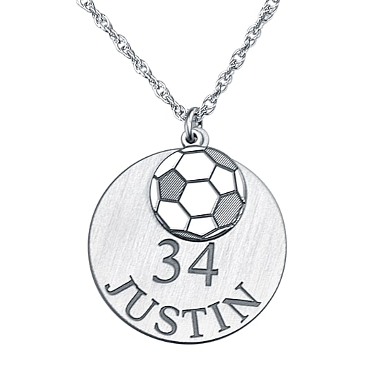Personalized Unisex Adult Soccer Ball Double-Charm Name and Player Number Pendant Necklace