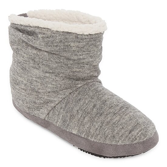 Isotoner Heathered Knit Womens Memory Foam Bootie Slippers
