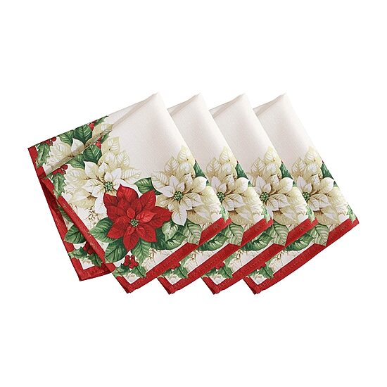 Threadmade Red White Poinsettia Set 4-pc. Napkins
