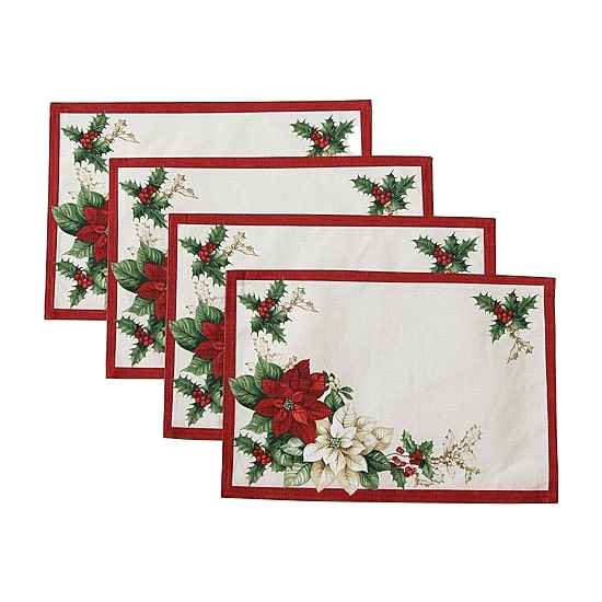 Threadmade Red White Poinsettia Set 4-pc. Placemat