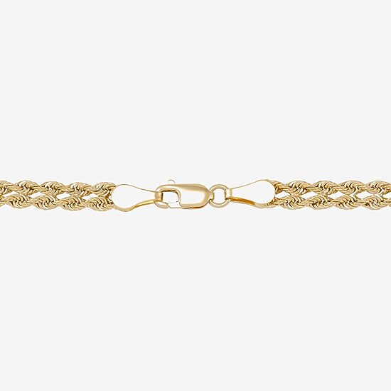 Womens 10K Tri-Color Gold 7.5 Inch Hollow Rope Chain Bracelet