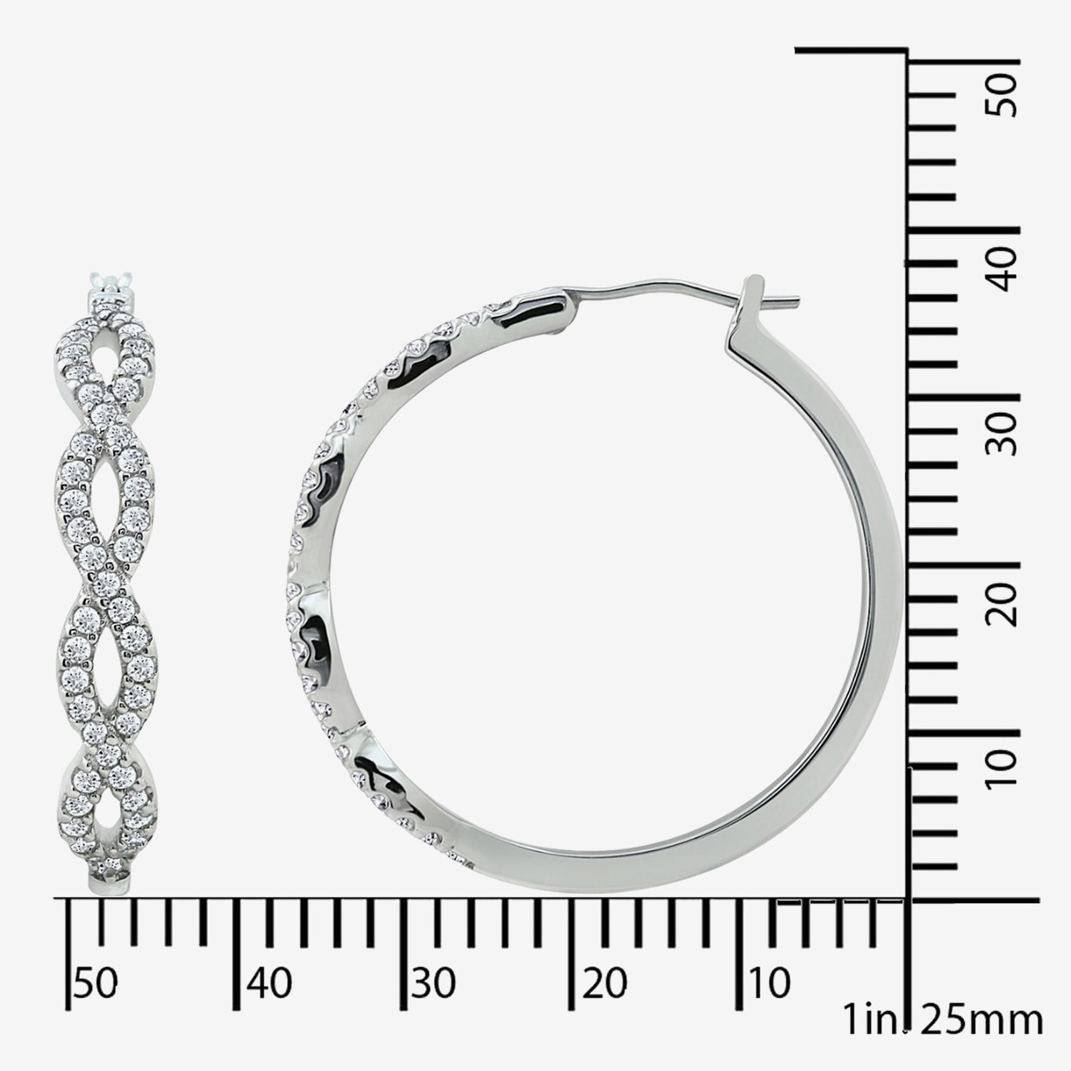 Diamonart Womens Cubic Zirconia Sterling Silver 18.5mm Oval Hoop Earrings