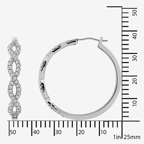 Diamonart Womens Cubic Zirconia Sterling Silver 18.5mm Oval Hoop Earrings