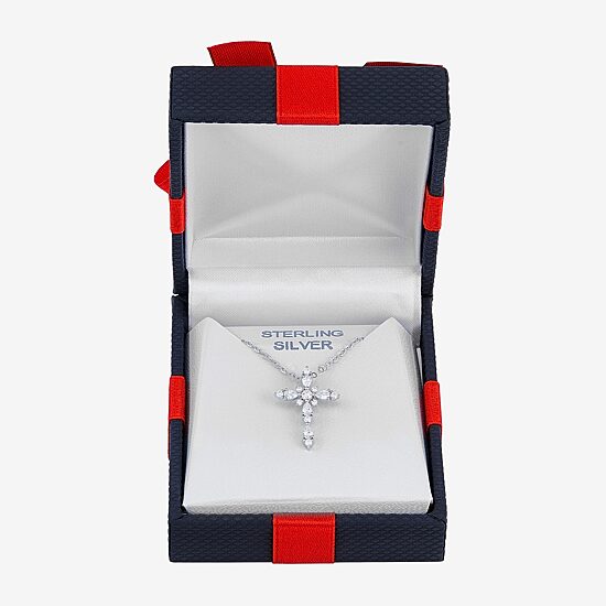 Diamonart Womens White Cubic Zirconia Sterling Silver Cross 18 Inch Pendant Necklace