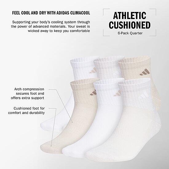 adidas Mens 6 Pair Quarter Ankle Socks