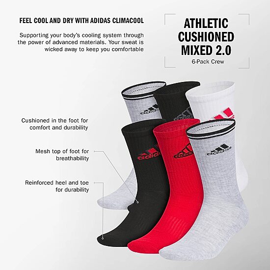 adidas Cushion Mix Mens 6 Pair Crew Socks