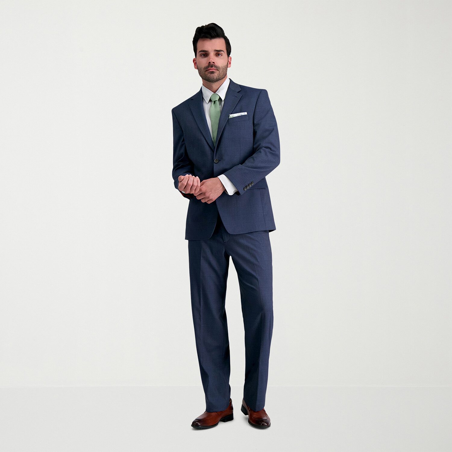 Haggar JMH Sharkskin Mens Stretch Fabric Classic Fit Windowpane Flat Front Suit Pant