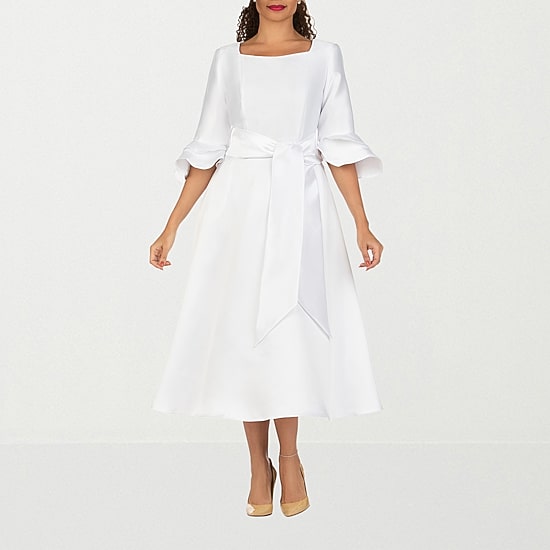 Giovanna Signature Womens Plus Midi Square Neck 3/4 Sleeve Ruffled Fit + Flare Dress