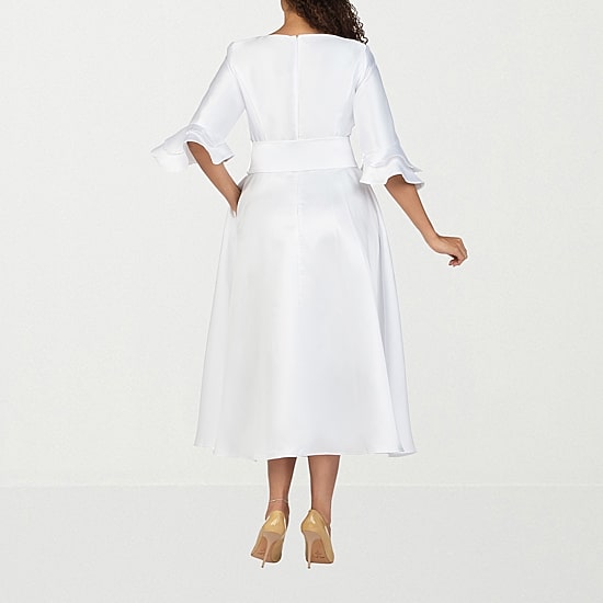 Giovanna Signature Womens Plus Midi Square Neck 3/4 Sleeve Ruffled Fit + Flare Dress