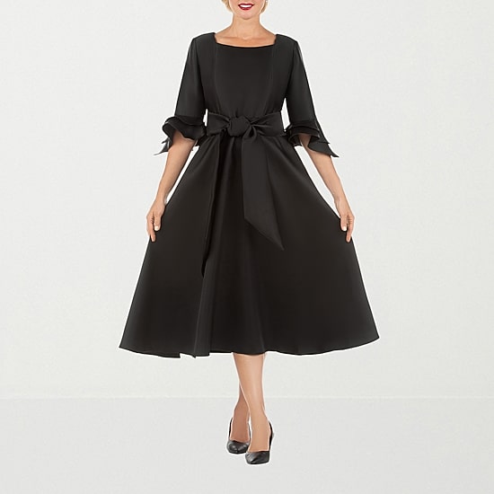 Giovanna Signature Womens Plus Midi Square Neck 3/4 Sleeve Ruffled Fit + Flare Dress