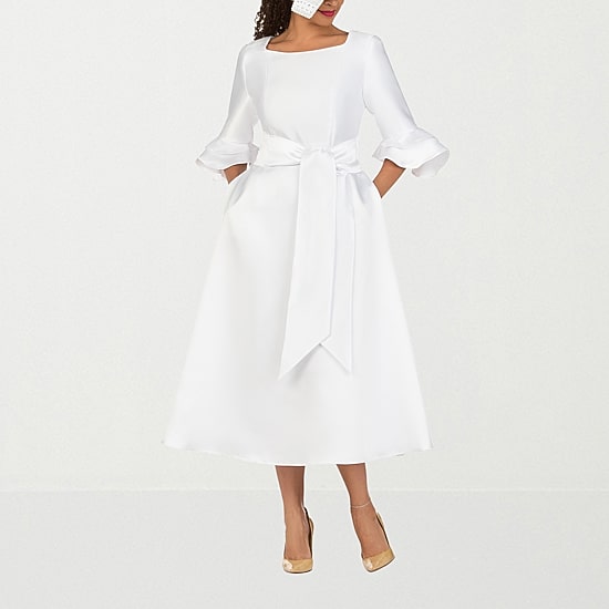 Giovanna Signature Womens Plus Midi Square Neck 3/4 Sleeve Ruffled Fit + Flare Dress