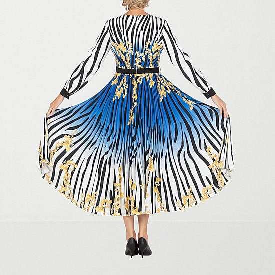 Giovanna Signature Womens Plus Midi Crew Neck Long Sleeve Cuffed Chiffon Abstract Fit + Flare Dress