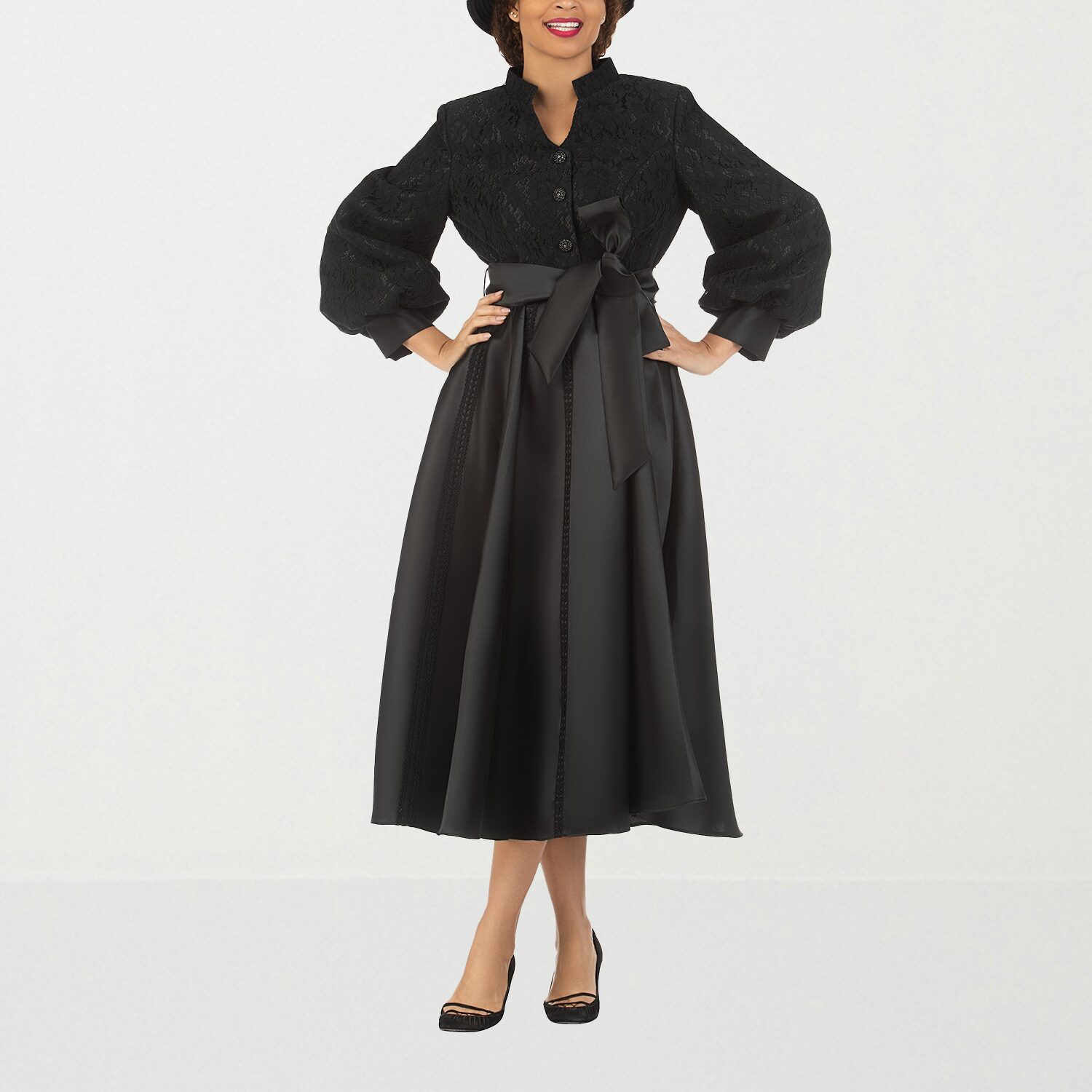 Giovanna Signature Womens Plus Midi Long Sleeve Balloon Fit + Flare Dress