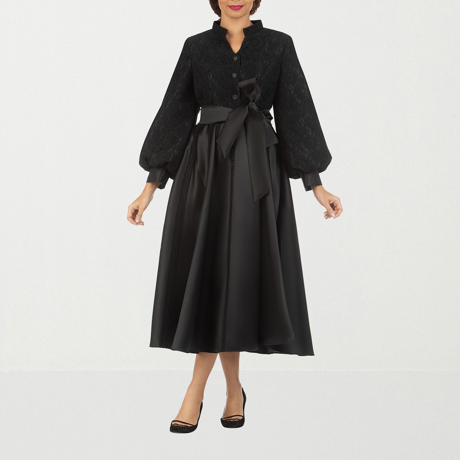Giovanna Signature Womens Plus Midi Long Sleeve Balloon Fit + Flare Dress