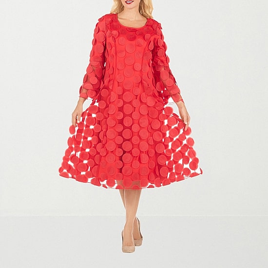 Giovanna Signature Womens Plus Midi Crew Neck 3/4 Sleeve A-Line Dress
