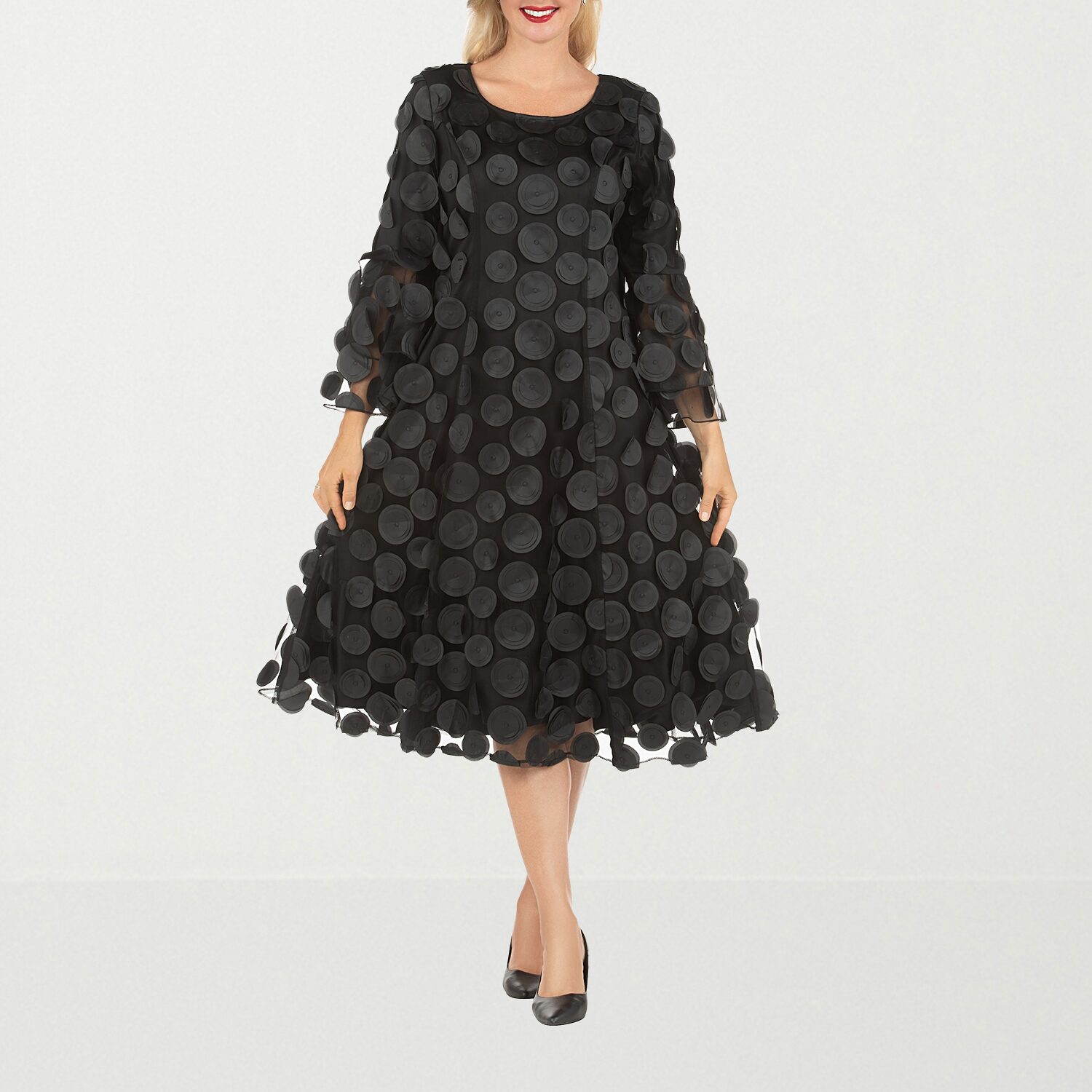 Giovanna Signature Womens Plus Midi Crew Neck 3/4 Sleeve A-Line Dress