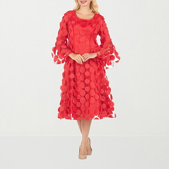 Giovanna Signature Womens Plus Midi Crew Neck 3/4 Sleeve A-Line Dress