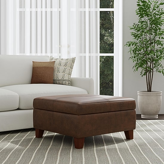 Kinfine Homepop Luxury Storage Ottoman in Faux Leather