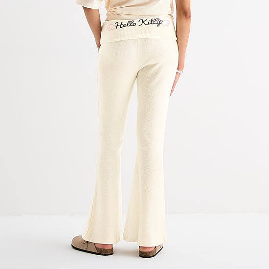 Grayson Threads, The Label Girls Night In Fold Over Waistband Loose Legging Womens Juniors Wide Leg Mid Rise Hello Kitty Pull-On Pant