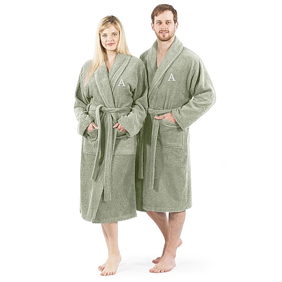 Linum Home Textiles Personalized Terry Bathrobe Unisex Adult Terry Cloth Long Sleeve Long Length Robe