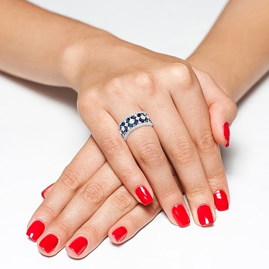 Womens 6MM Lab Created Blue Sapphire Sterling Silver Band