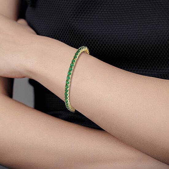 Womens Simulated Green Emerald 14K Gold Over Silver Bolo Bracelet