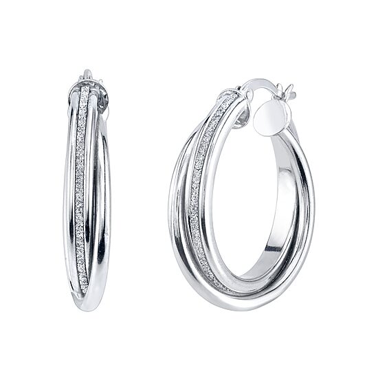 Womens Sterling Silver 25mm Hoop Earrings