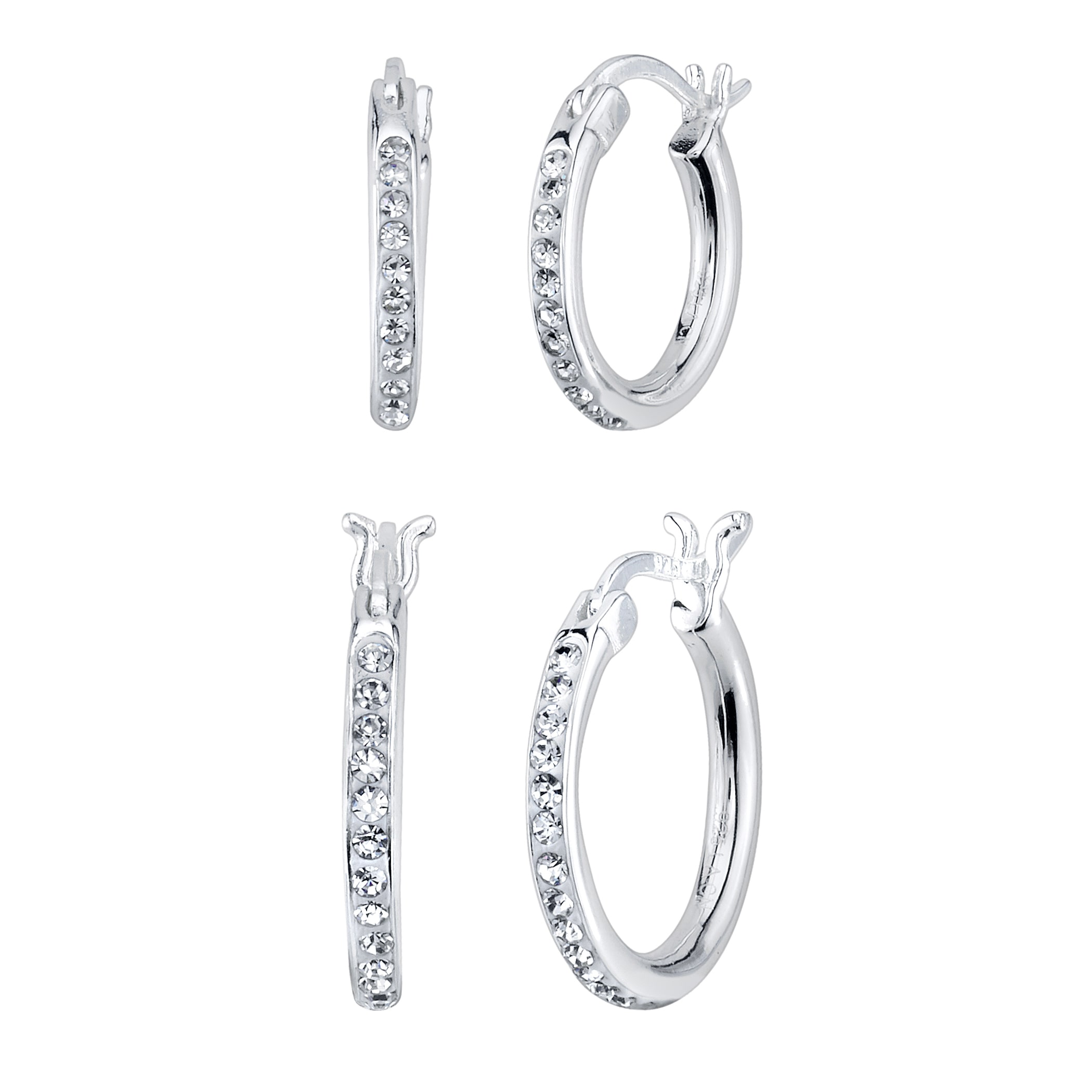 Womens White Crystal Sterling Silver 2 Pair Earring Set